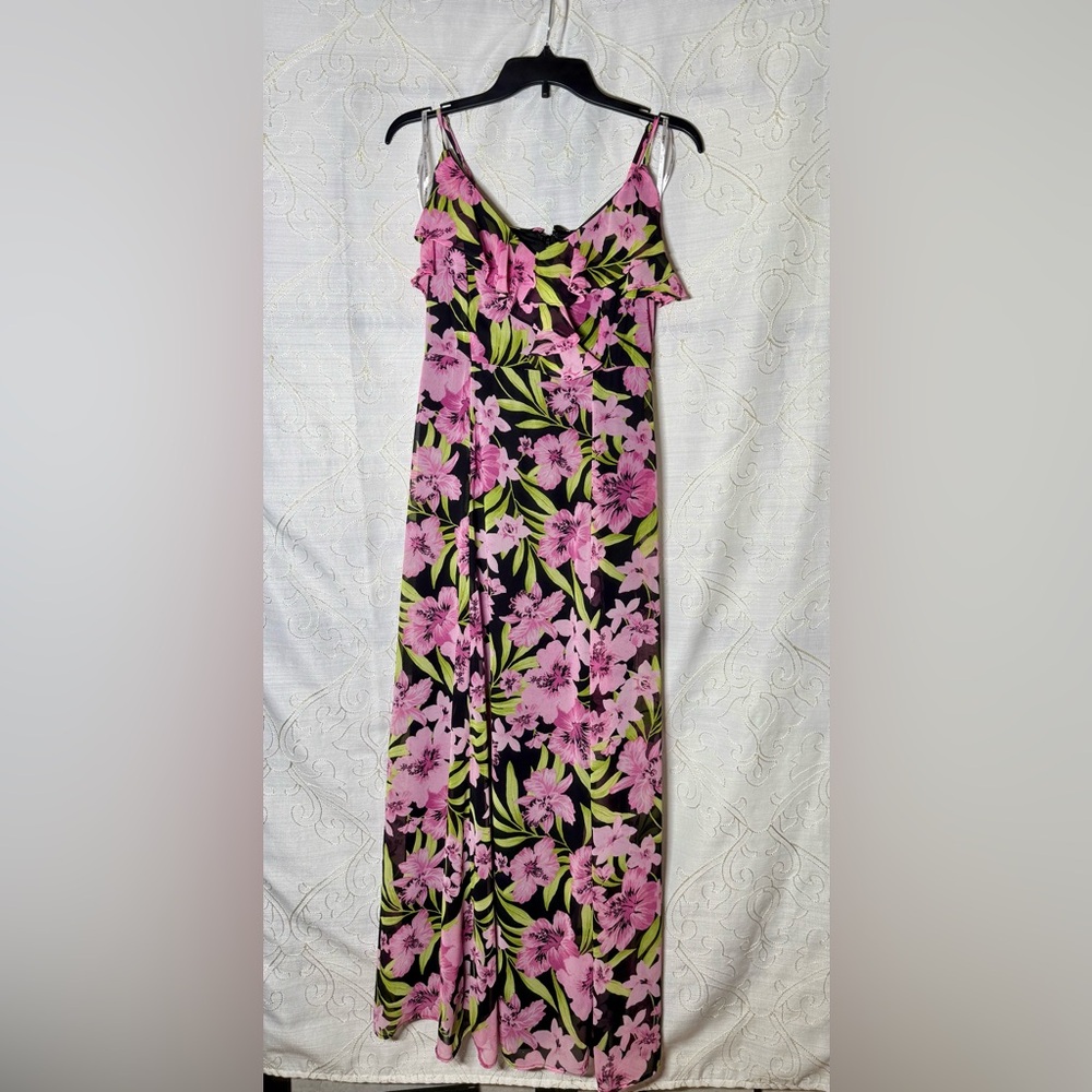 Bar III Pink and Black Floral Pattern Dress